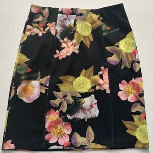New York and Company pull on stretch skirt; black with spring florals